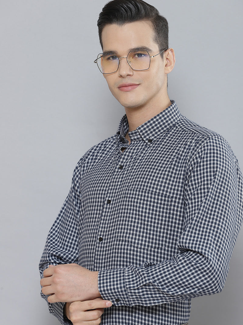 Men Smart Shepherd Checked Cotton Formal Shirt