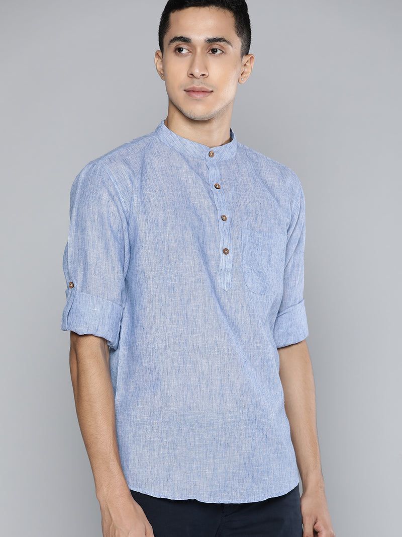 Dennison men's blue melange short kurta front view