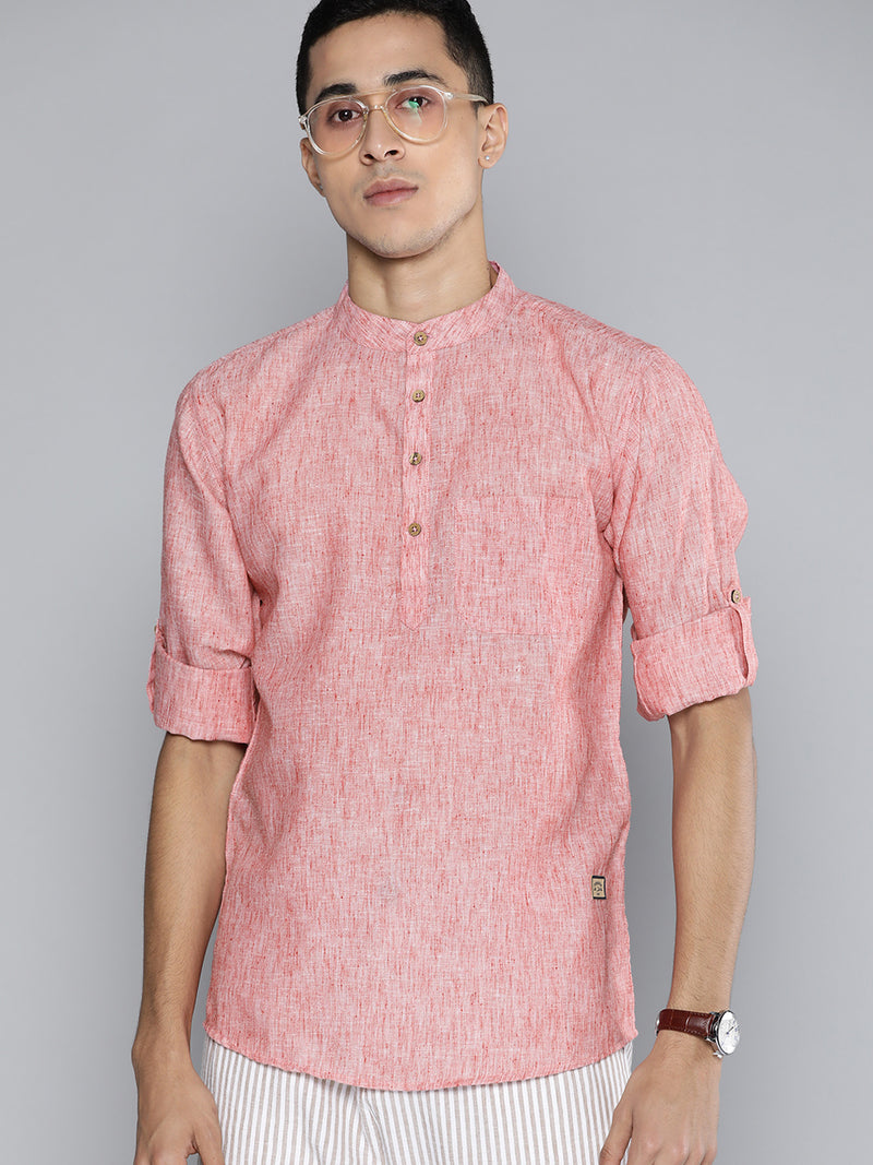 Dennison men's pink melange effect short kurta front view