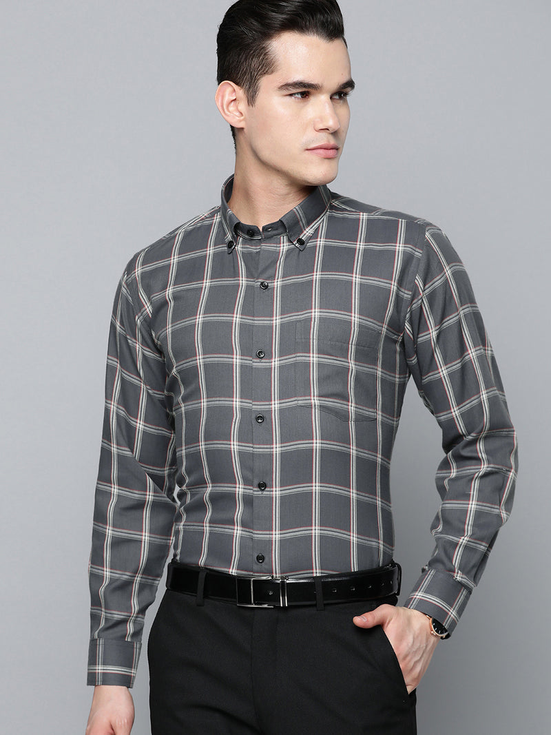 DENNISON Smart Windowpane Checks Formal Shirt