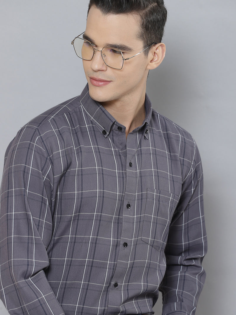 Men Charcoal Smart Tartan Checked Formal Shirt