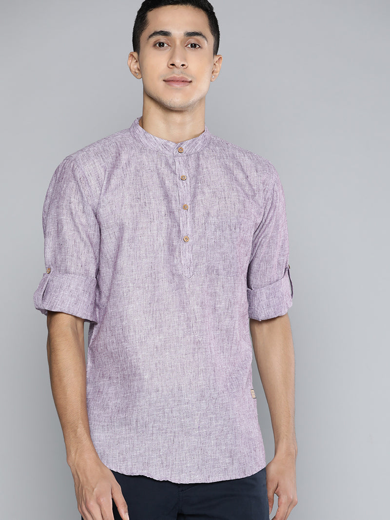 Men Lavender Melange Effect Comfort Slim Fit Straight Short Kurta