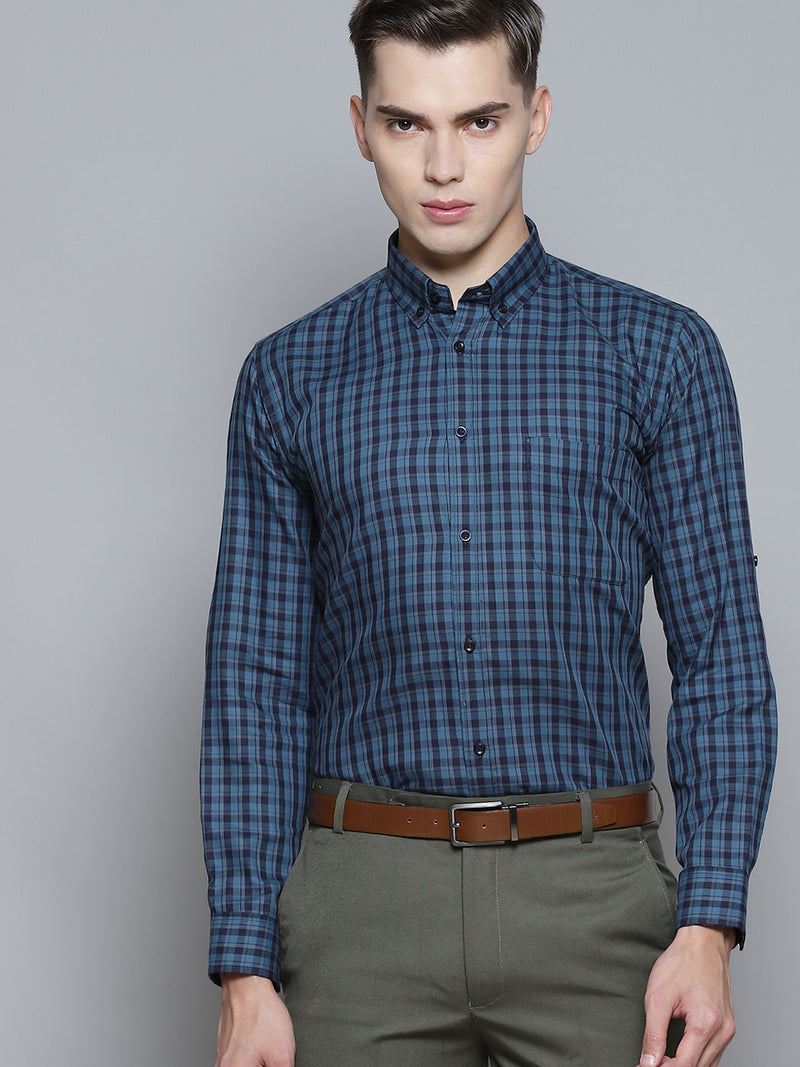 Men Black Smart Slim Fit Gingham Checks Opaque Checked Formal Shirt