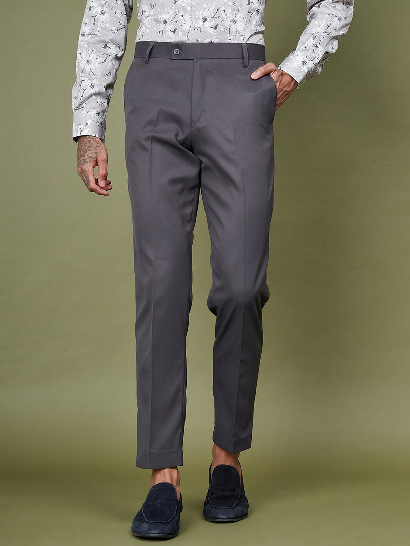 DENNISON Charcoal Men Flat-Front Mid-Rise Regular Trousers