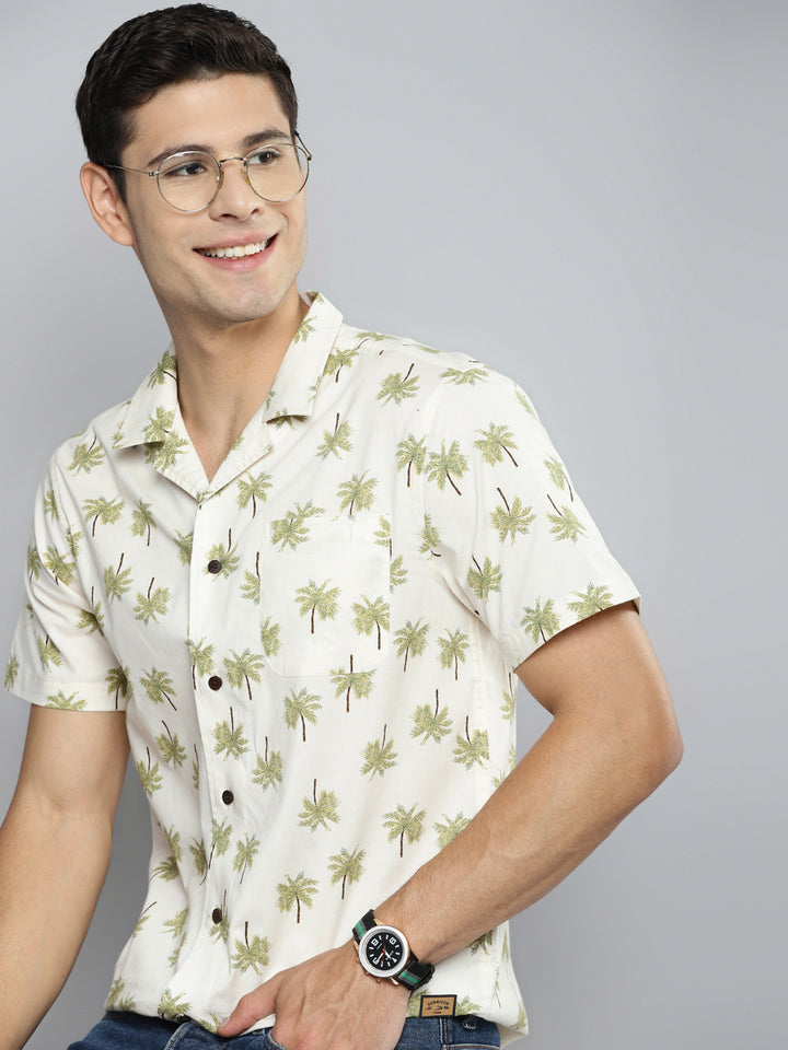 DENNISON Men Cream-Coloured Smart Printed Casual Shirt