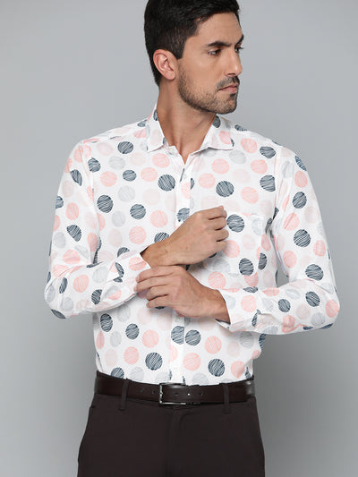 Men White Geometric Printed Smart Slim Fit Formal Shirt