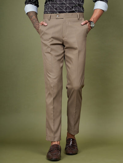 DENNISON Brown Men Flat-Front Mid-Rise Regular Trousers
