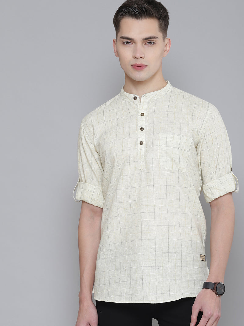 Dennison men's cream striped kurta front view