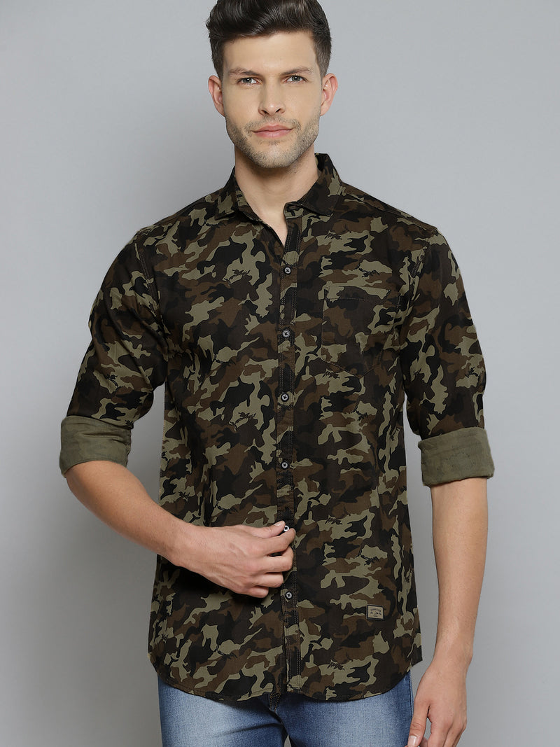 Men Green Smart Slim Fit Opaque Camouflage Printed Casual Shirt