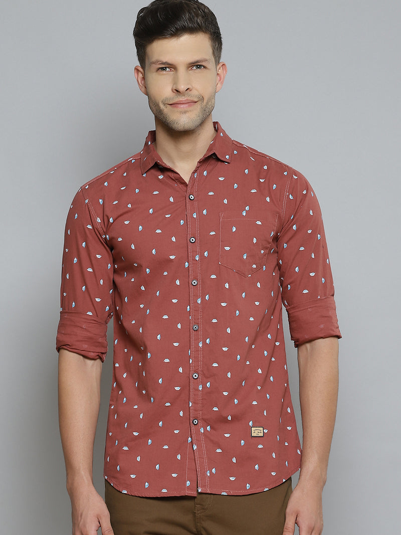 Men Maroon Printed Smart Slim Fit Opaque Casual Shirt
