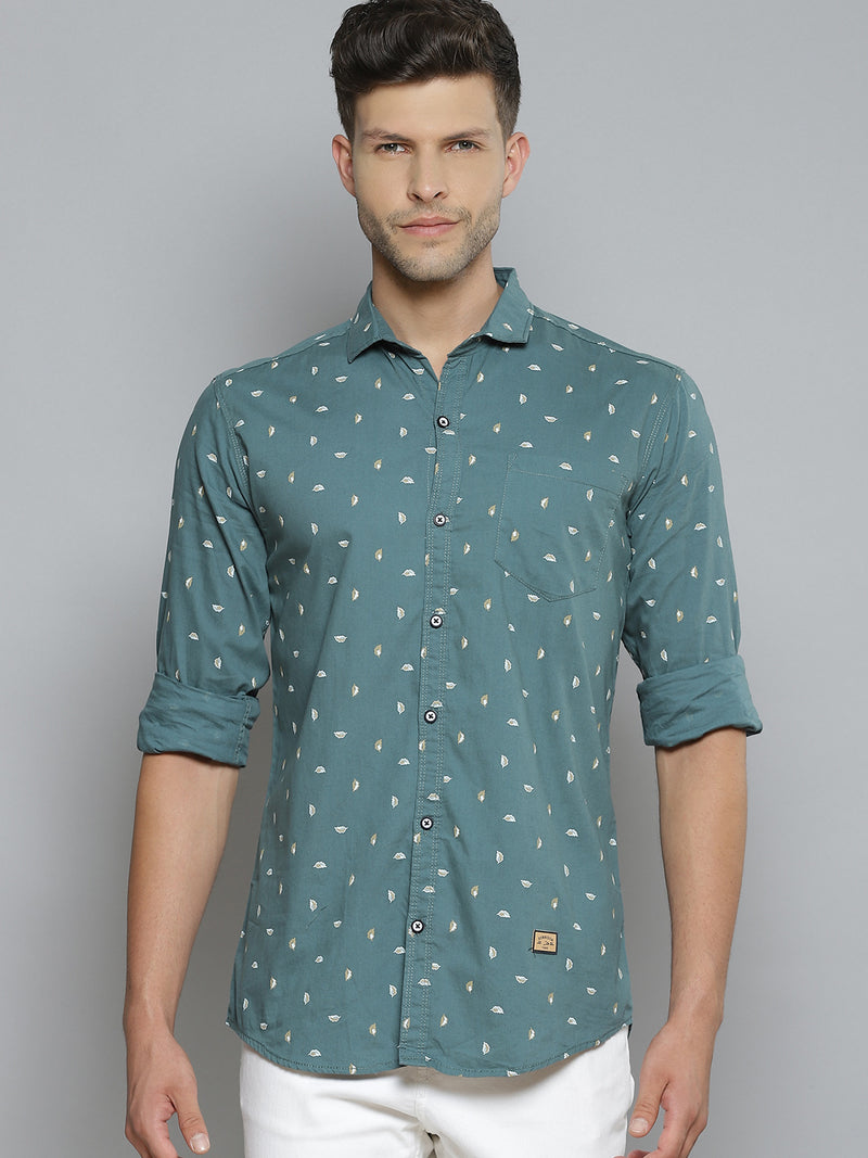 Men Green Smart Slim Fit Opaque Printed Casual Shirt