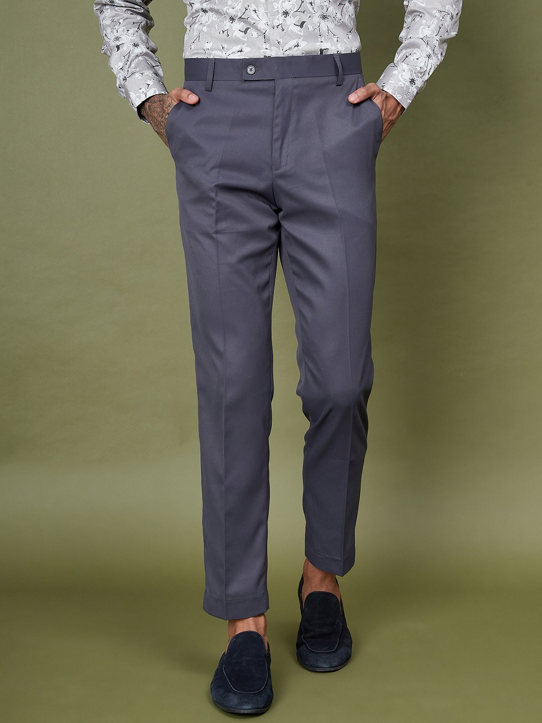 DENNISON Men Smart Mid-Rise Easy Wash Formal Trousers