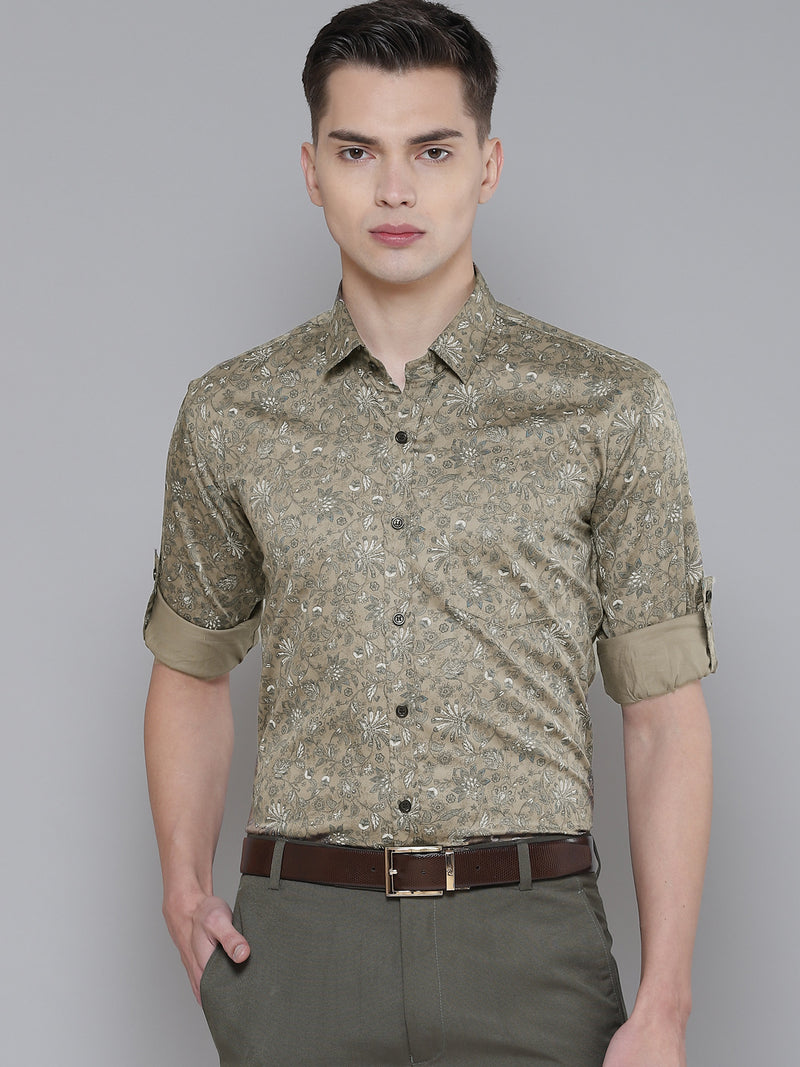 DENNISON Men Brown Smart Slim Fit Printed Formal Shirt