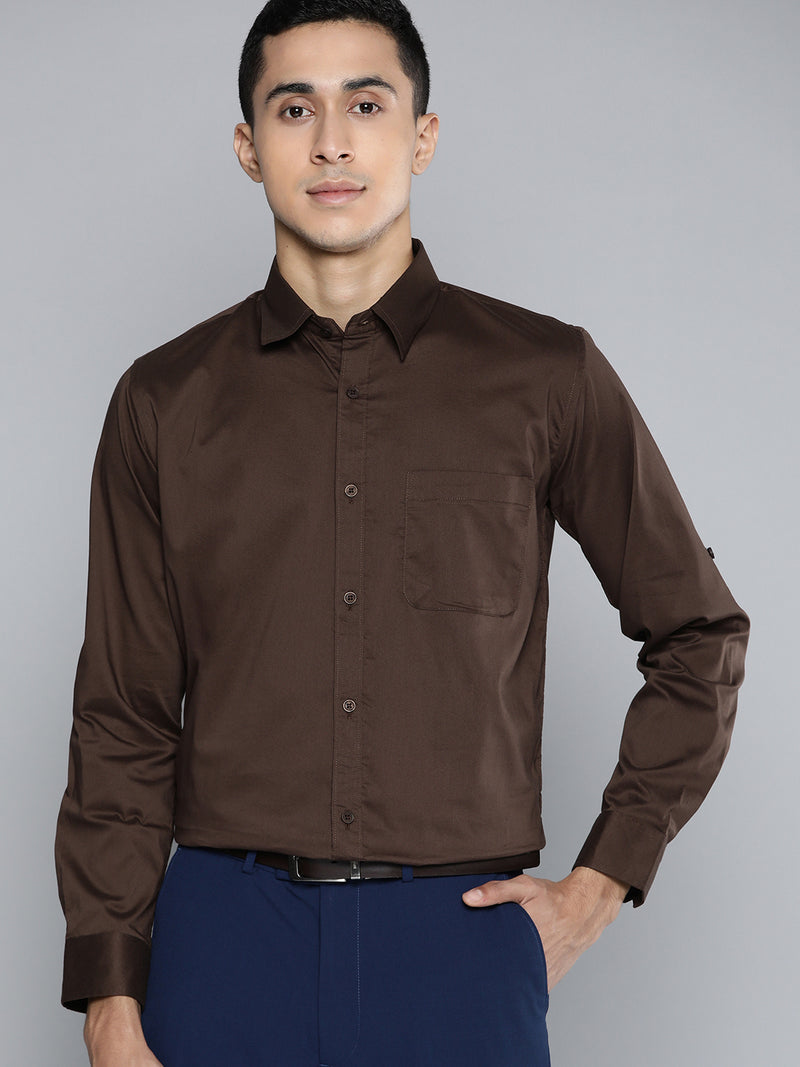 Brown: Solid Lycra Formal Shirt
