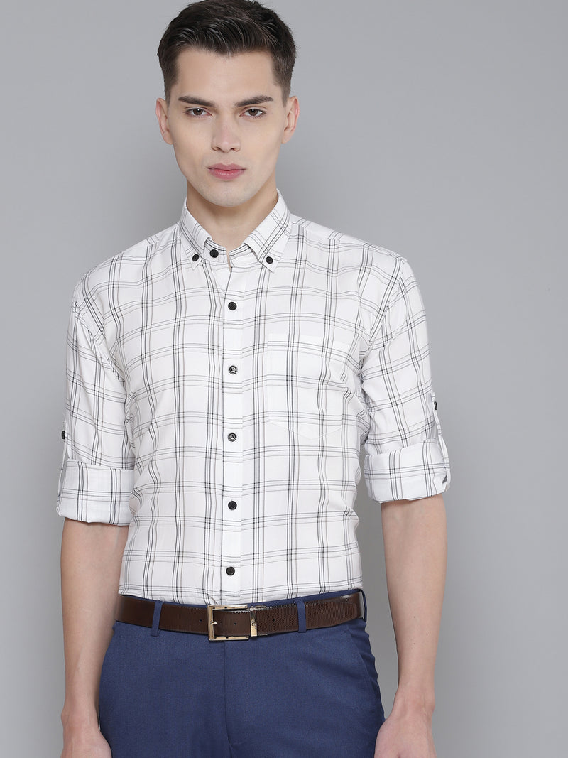 Men White Smart Slim Fit Checked Formal Shirt