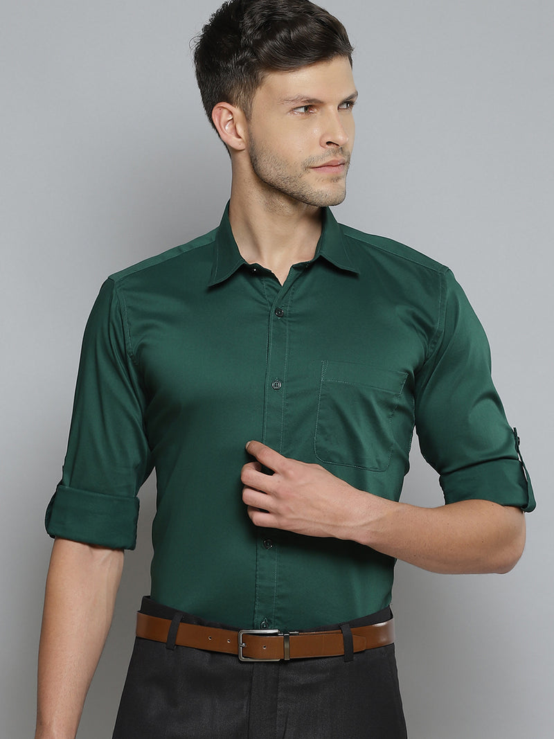 Green: Solid Lycra Formal Shirt
