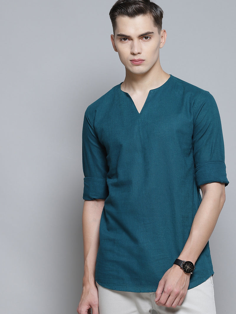 Men Green Comfort Slim Fit Short Kurta