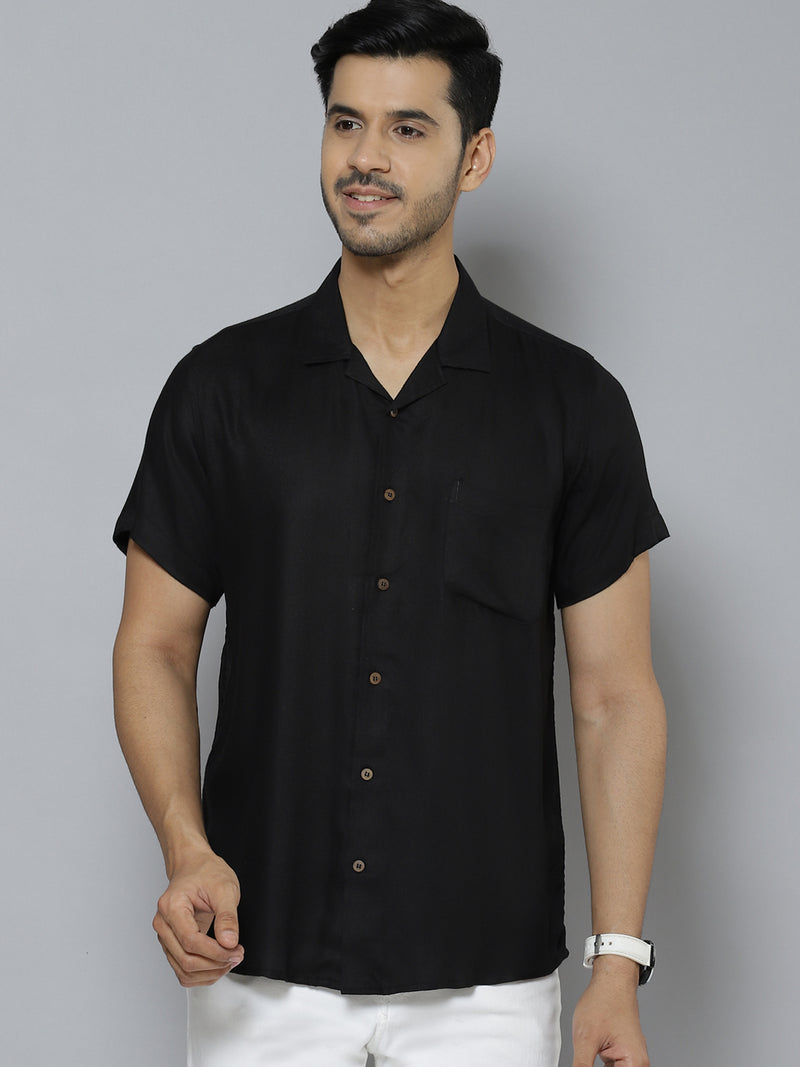 Men Black Solid Smart Slim Fit Casual Shirt