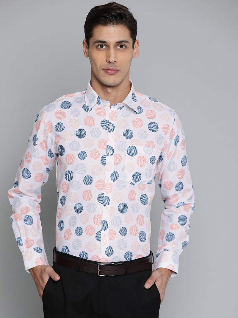 Men White Smart Slim Fit Geometric Printed Formal Shirt