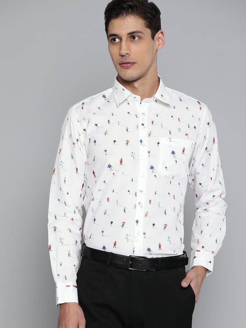 Men White Smart Slim Fit Printed Formal Shirt