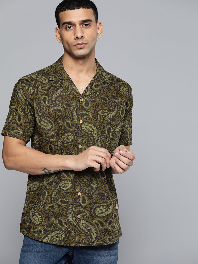 DENNISON Men Green Smart Printed Casual Shirt