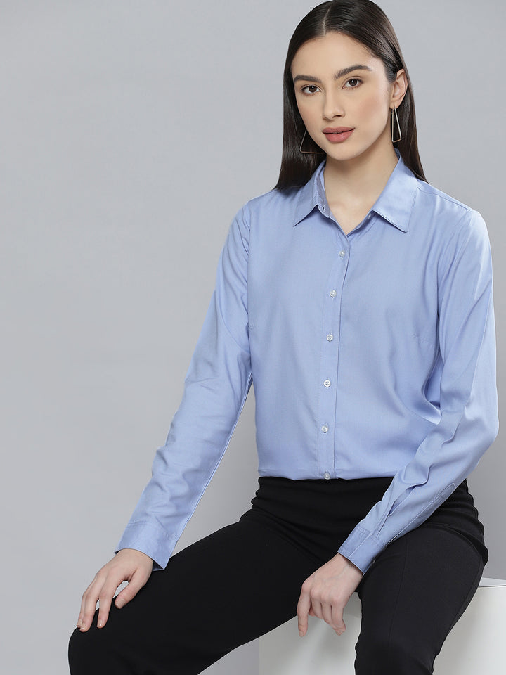 DENNISON Women Blue Solid Formal Shirt