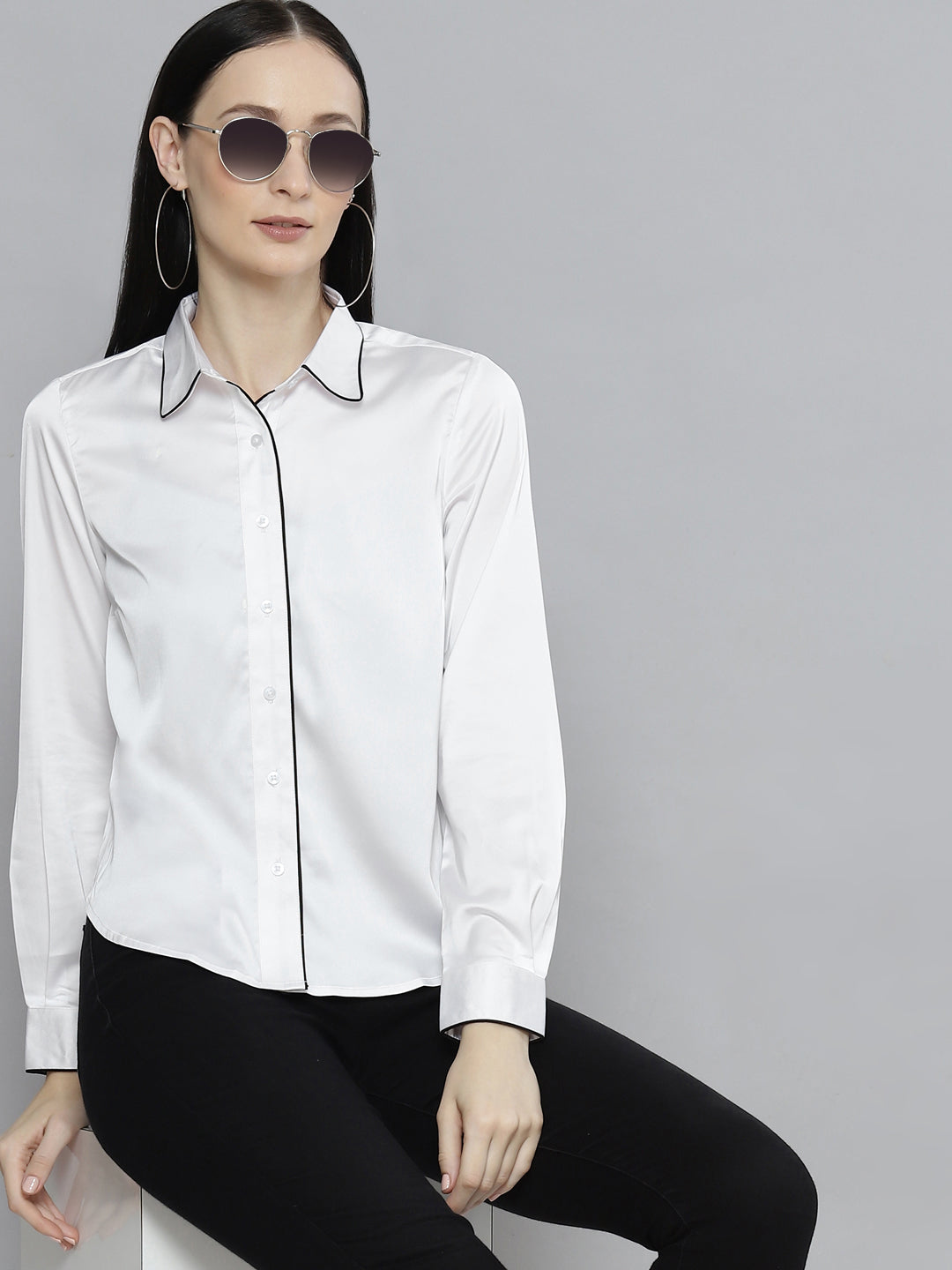 DENNISON Women White Solid Smart Casual Shirt