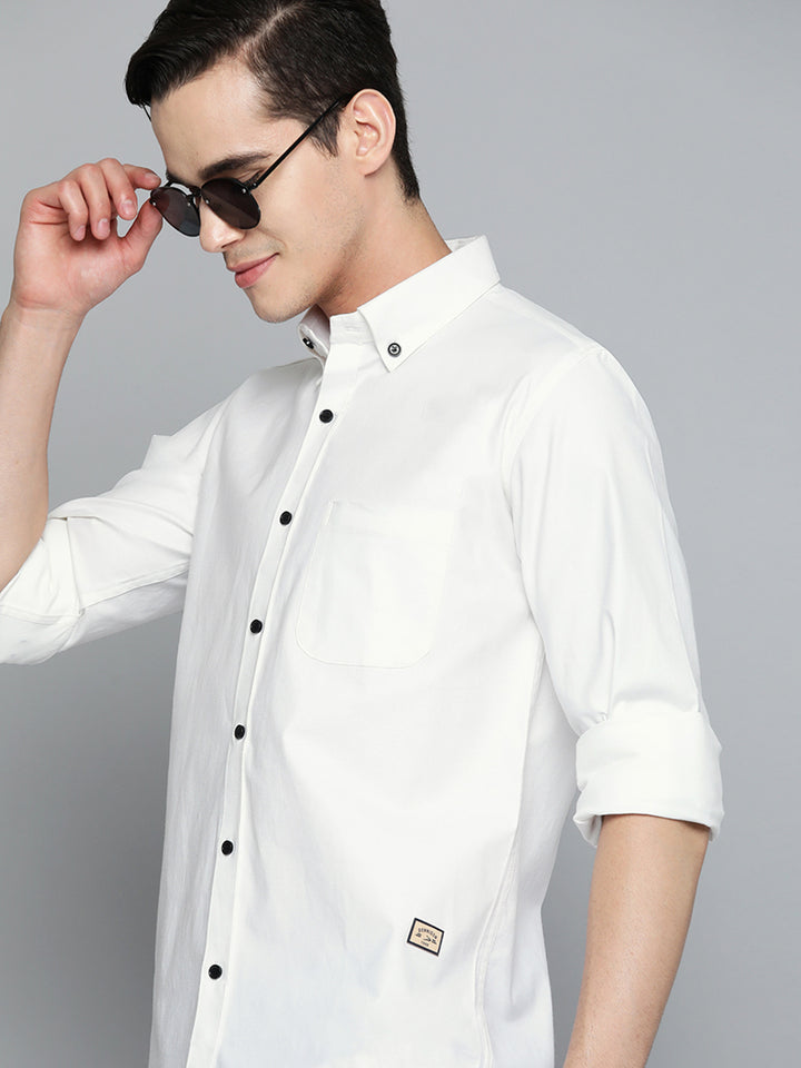 DENNISON Men White Smart Slim Fit Casual Shirt