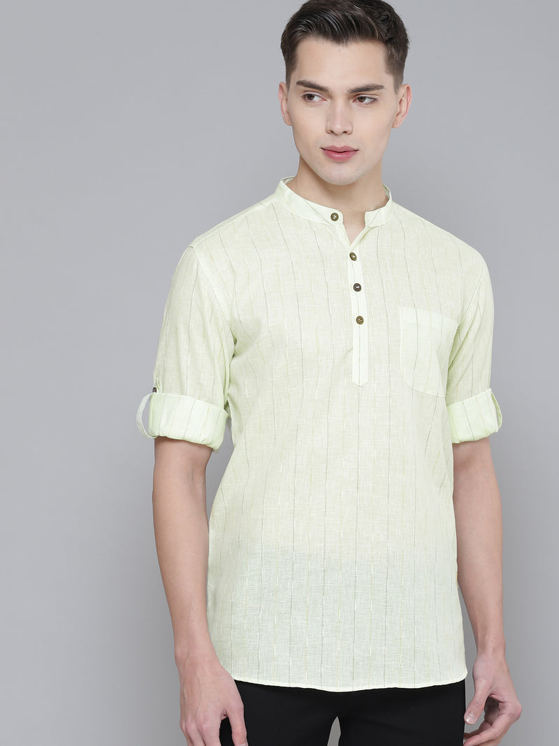Dennison men's green checked kurta front view
