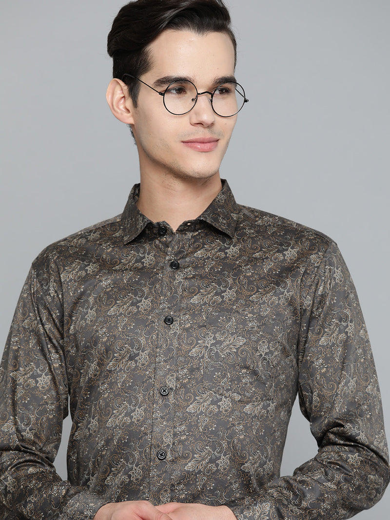 DENNISON Men Grey Smart Slim Fit Printed Casual Shirt