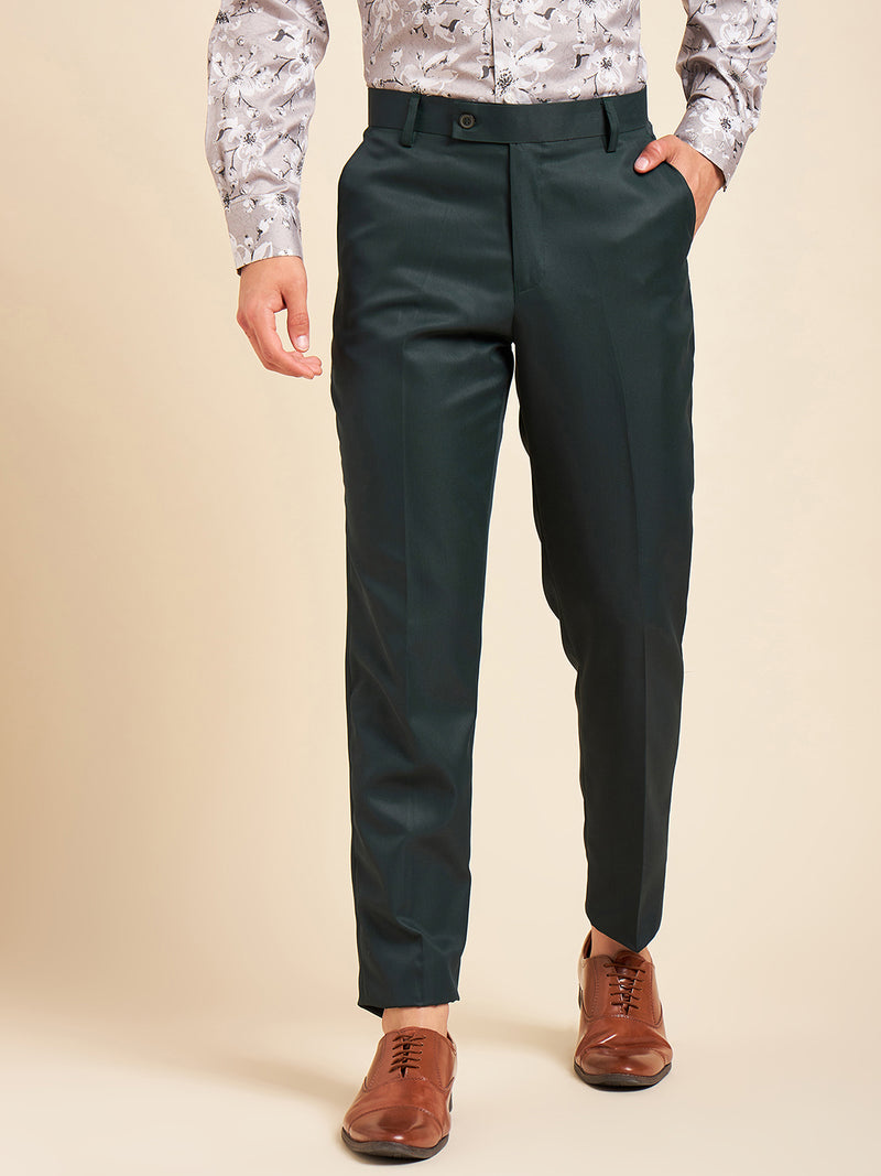 DENNISON Dark Green Men Smart Mid-Rise Easy Wash Formal Trousers