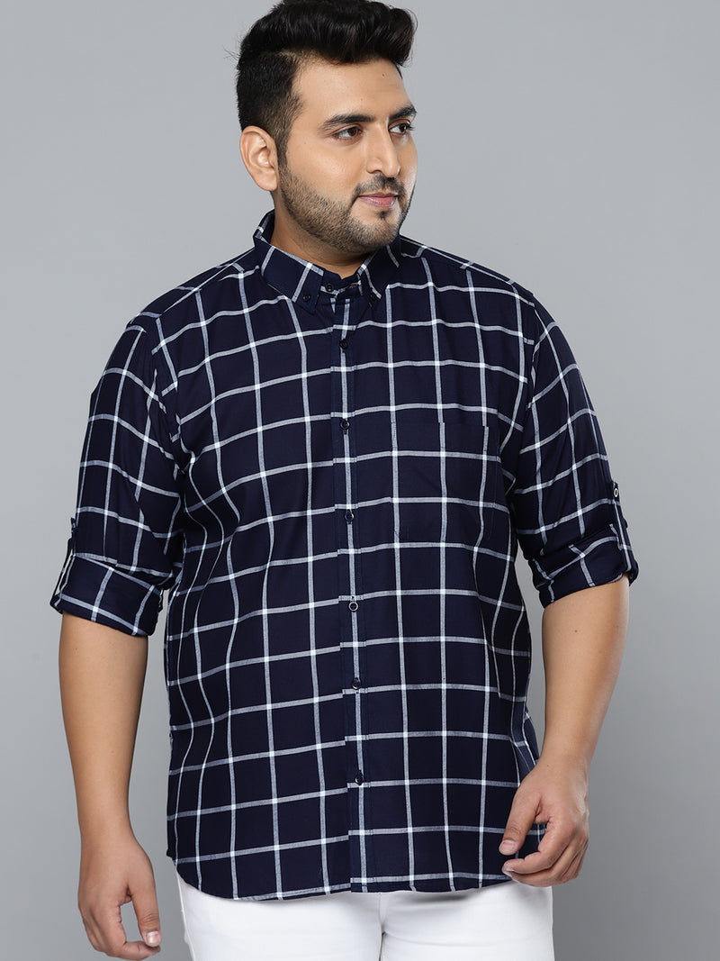Men Navy Blue Smart Slim Fit Opaque Checked Formal Shirt