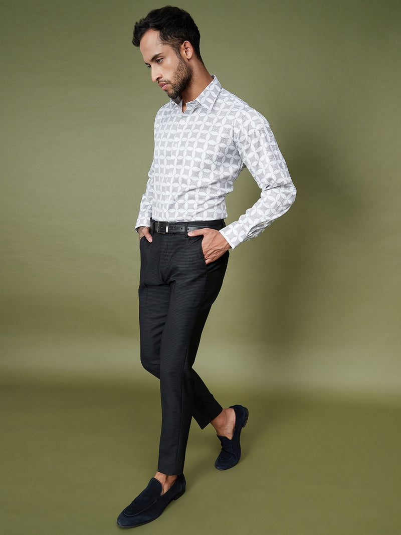 DENNISON Men Checked Smart Tapered Fit Easy Wash Formal Black Trousers