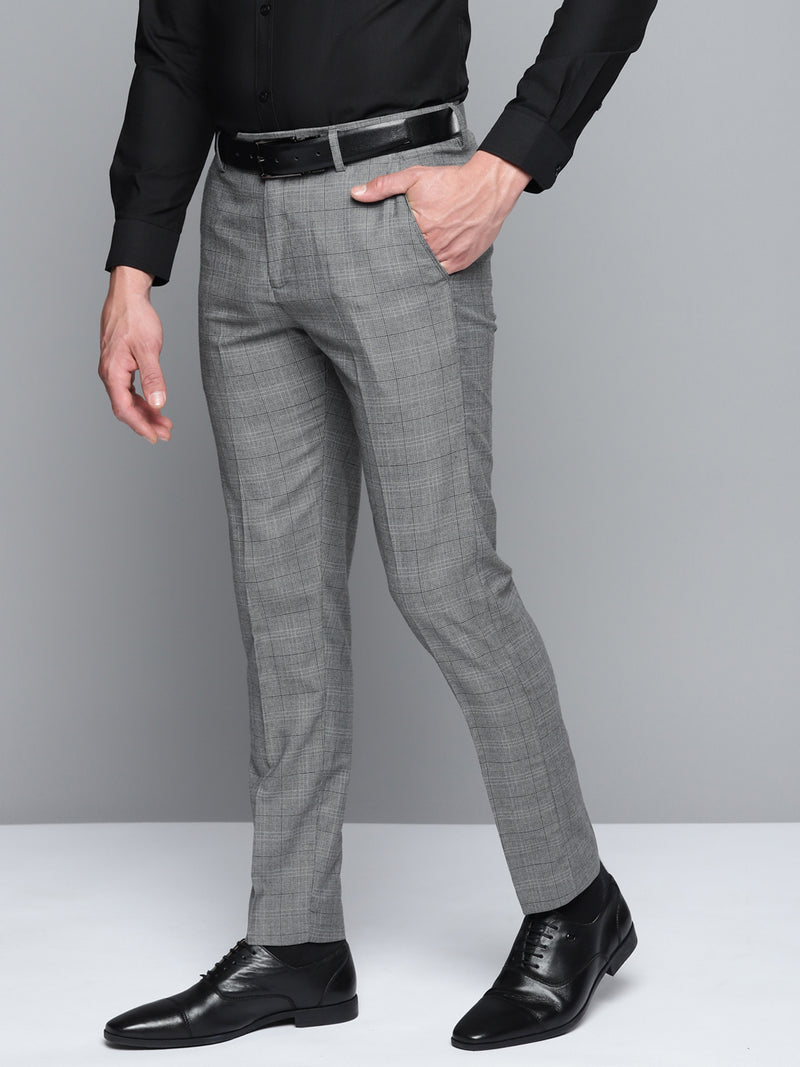 DENNISON Men Smart Self Design Tapered Fit Formal Trousers