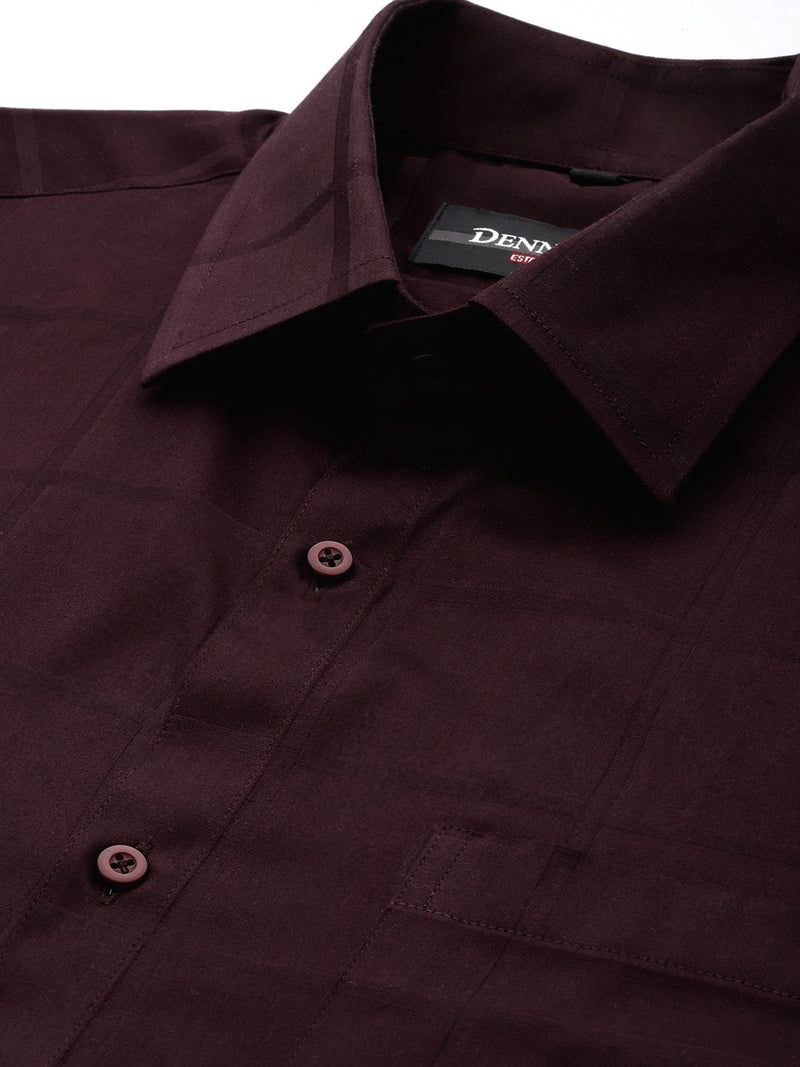 Maroon: Full Sleeves Windowpane Checks Party Shirt
