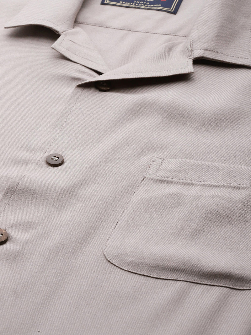 Men Brown Cotton Twill Slim Fit Casual Shirt