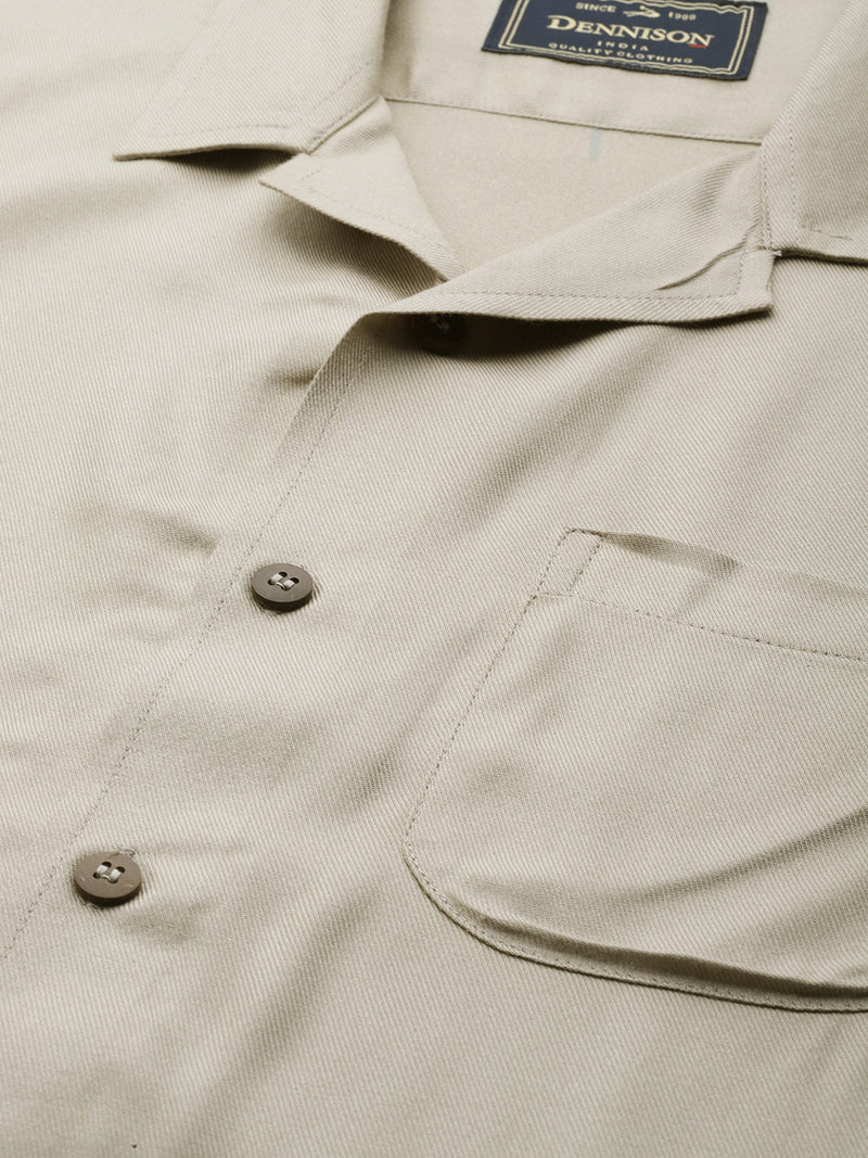 Men Beige Cotton Twill Slim Fit Casual Shirt