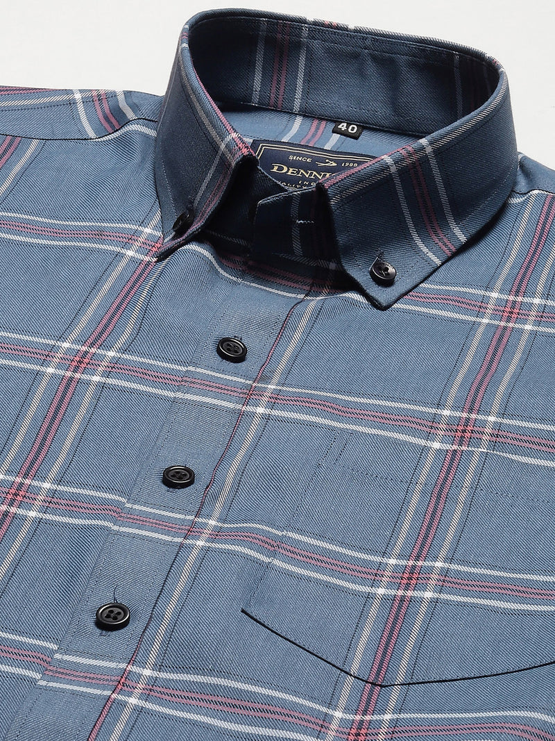 Men Blue Smart Slim Fit Checked Formal Shirt