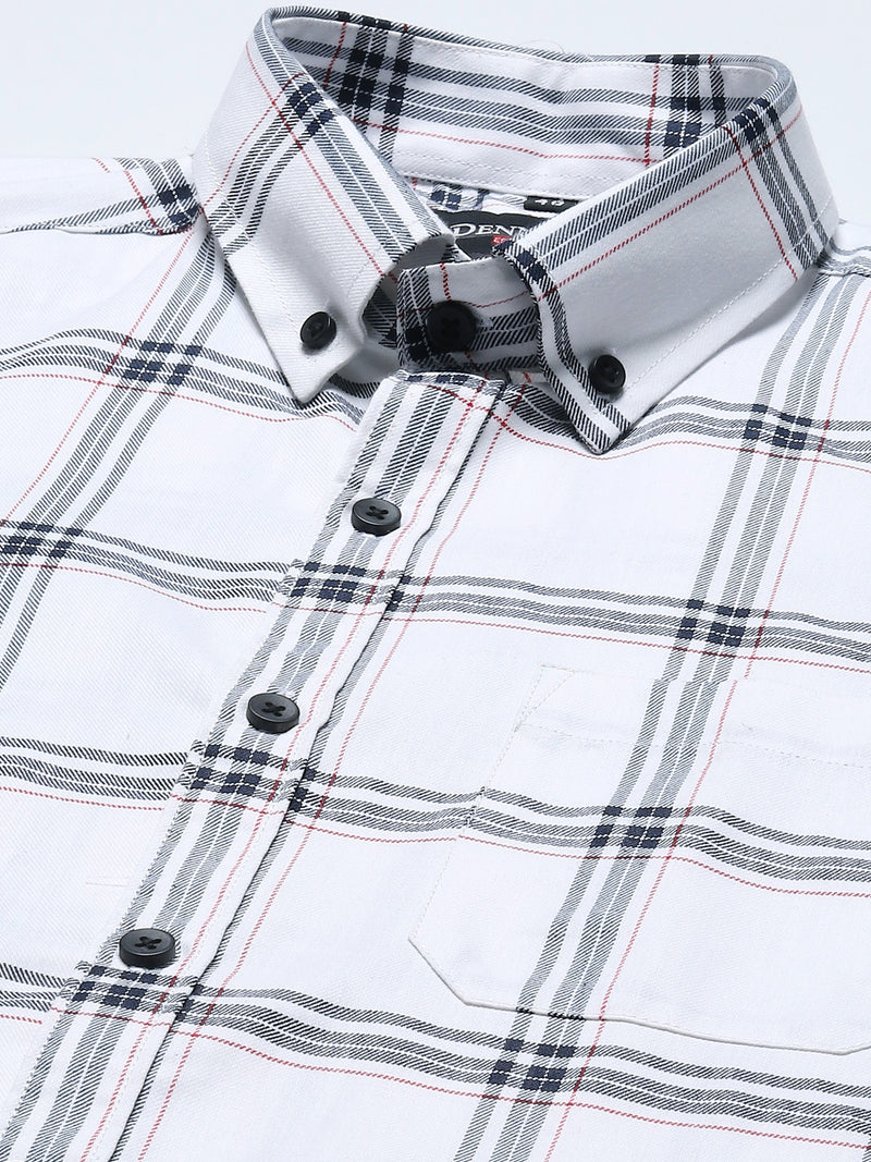 Men White  Black Smart Slim Fit Checked Cotton Formal Shirt