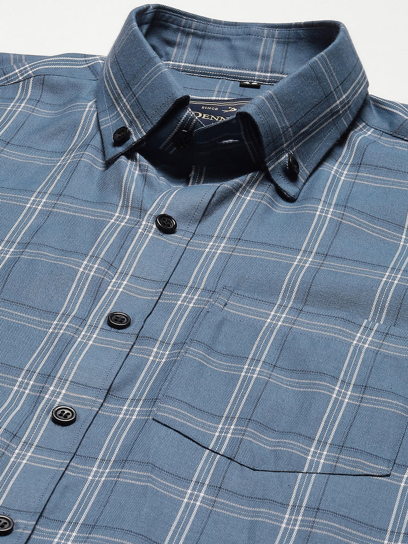 Men Blue Smart Slim Fit Checked Formal Shirt