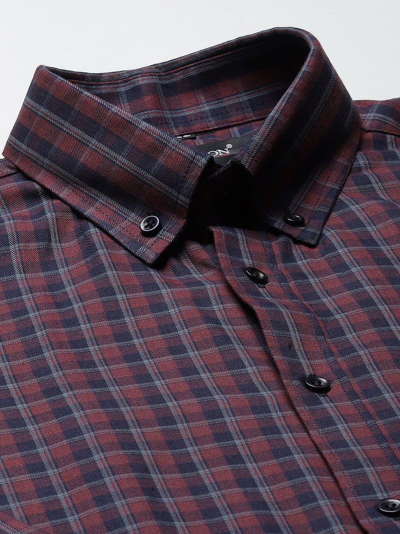 Men Purple Smart Slim Fit Gingham Checks Opaque Checked Formal Shirt