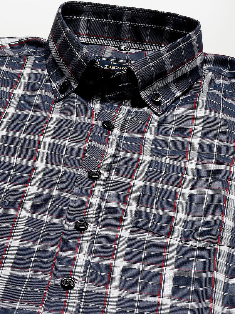 Men Charcoal Grey Smart Slim Fit Checked Formal Shirt