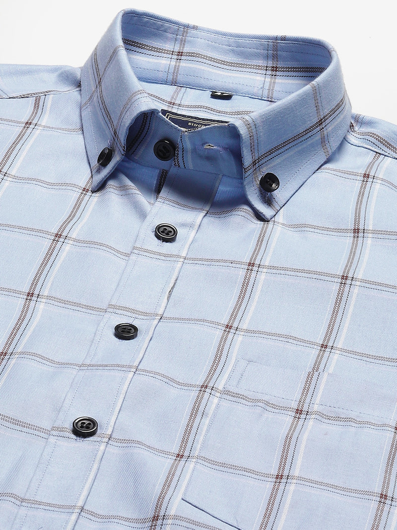 Men Blue Smart Slim Fit Checked Formal Shirt