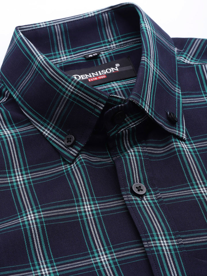 Men Navy Blue Pure Cotton Smart Fit Tartan Checked Formal Shirt