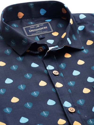 Men Navy Blue Comfort Fit Printed Casual Shirt