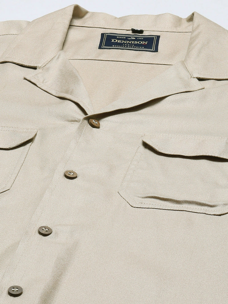 Men Beige Solid  Smart Casual Shirt