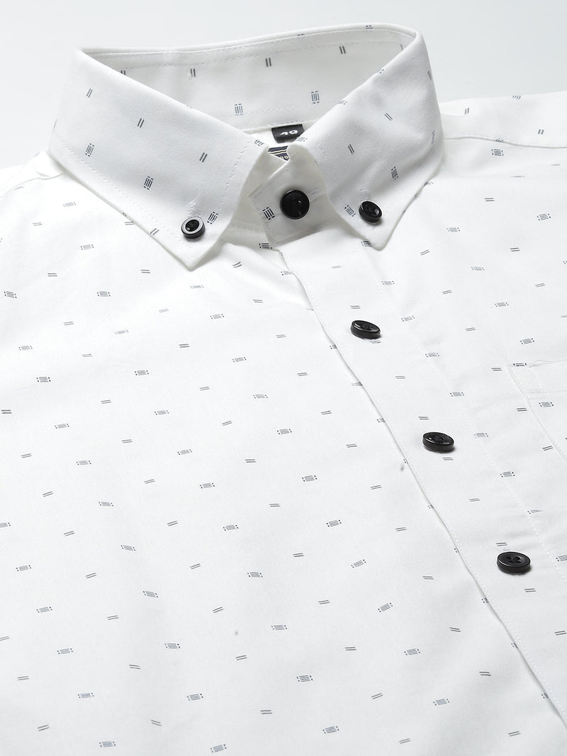 Men White Smart Slim Fit Opaque Printed Formal Shirt