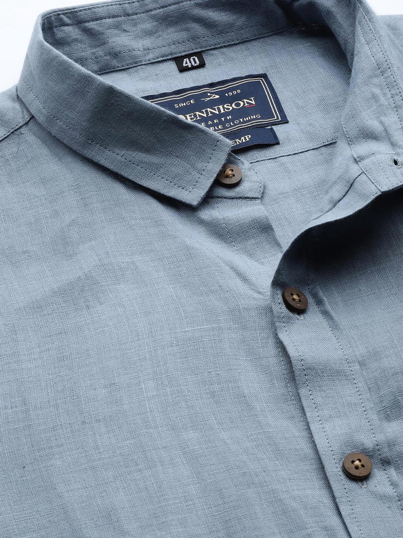 Blue: Full Sleeves Solid Hemp Shirt