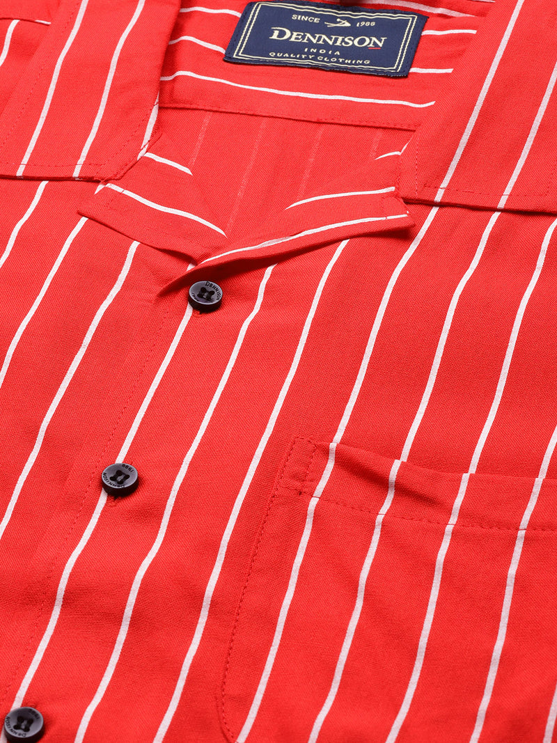 Men Red Striped Smart Slim Fit Casual Shirt