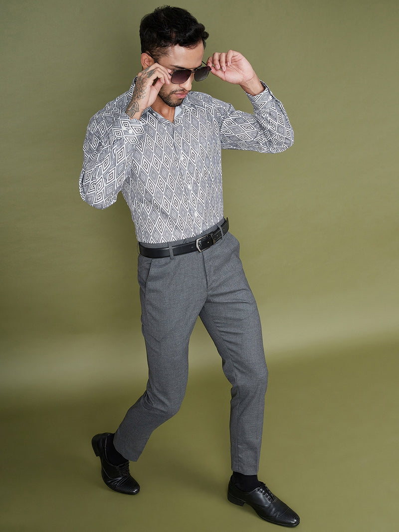 DENNISON Men Smart Tapered Fit Easy Wash Formal Charcoal Trousers